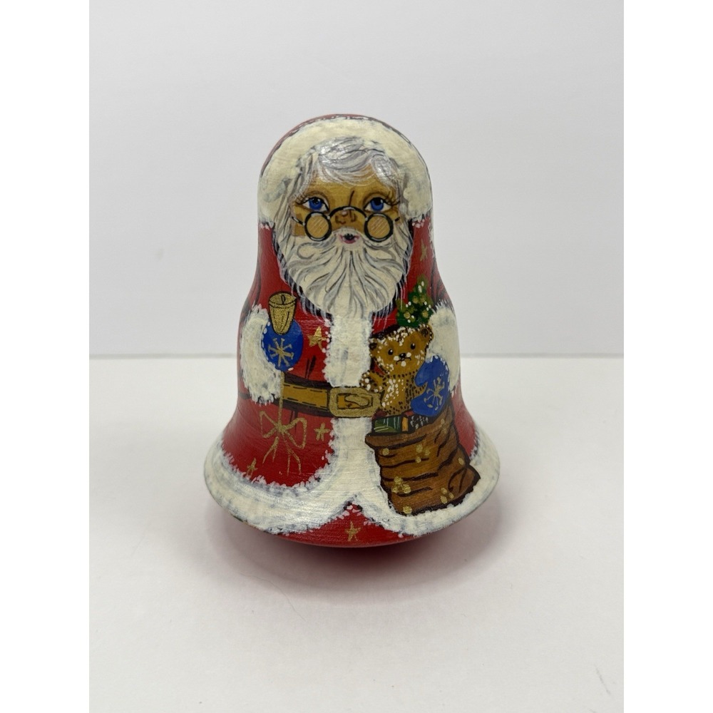 Russian Roly Poly Wobble Santa Claus Doll Bell Christmas, Hand Painted